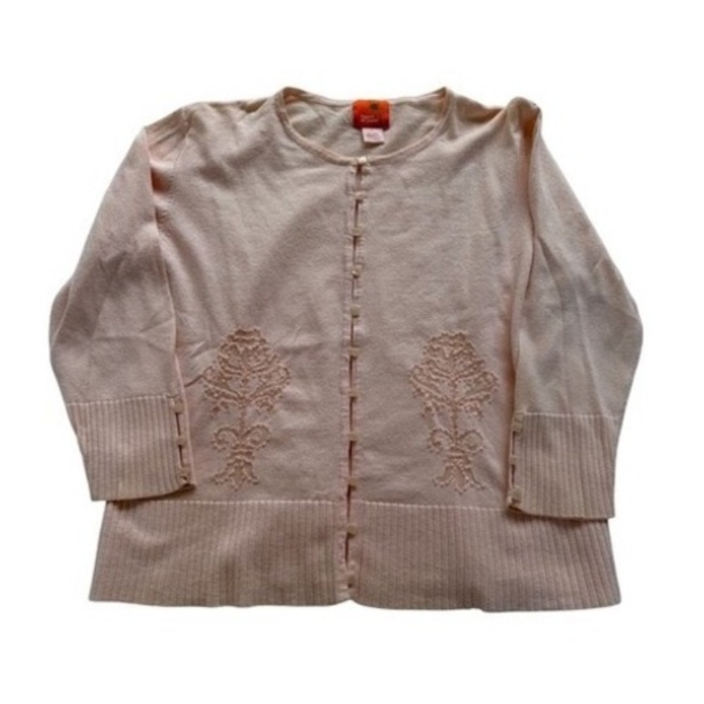 Hearts of Palm Womens Medium Peach Cardigan Beading Embellishment